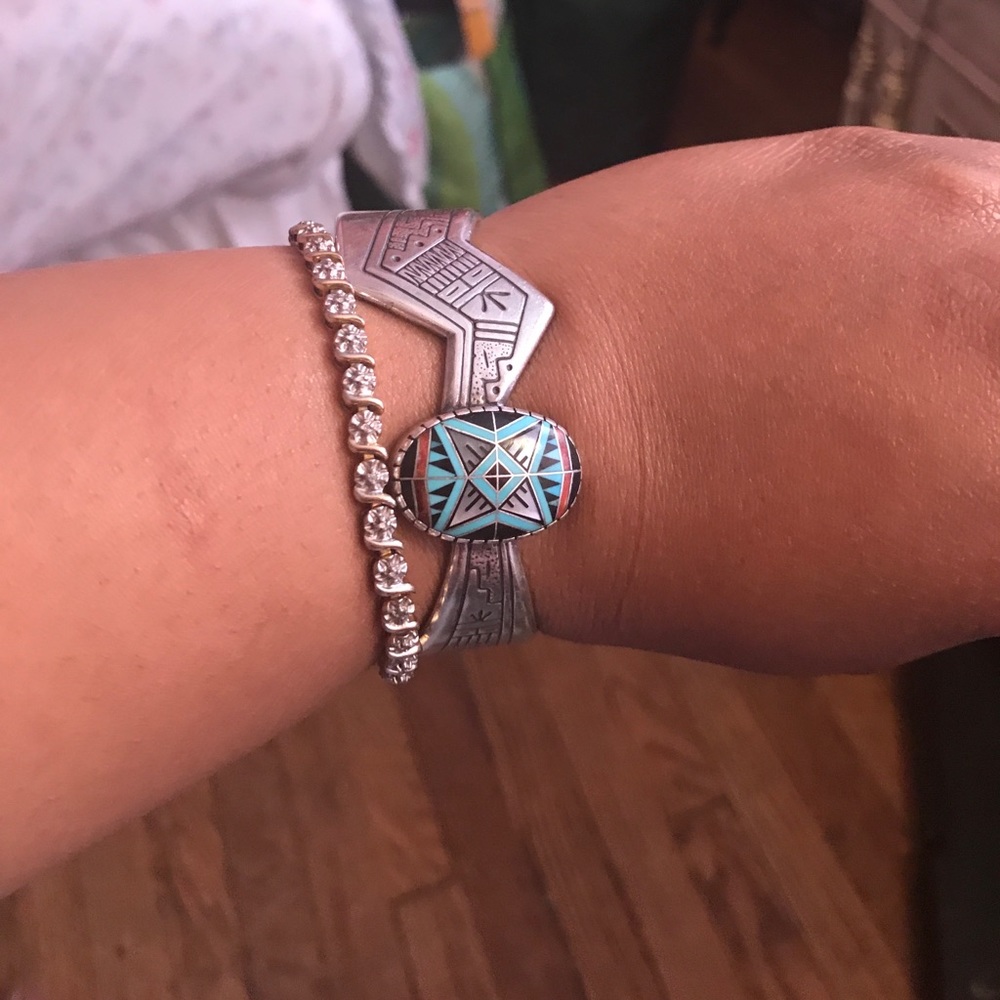 Native American sterling silver turquoise and onyx